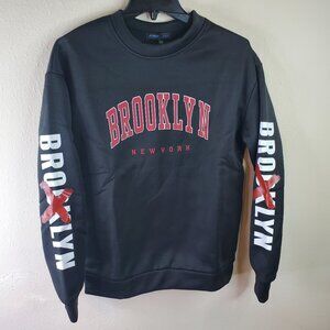 Romwe Womens Black Brooklyn Letter Graphic Sweatshirt S